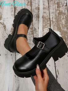 Sapatos femininos Foot Flair (modelagem pequena) estilo Mary Jane com plataforma, salto alto grosso e tira no tornozelo, estilo gótico lolita Y2K, oxford clássico e confortável para uniforme escolar. - Preto fosco - Ver 8