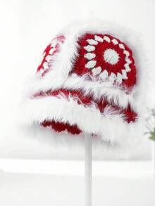 1pc Women's Fashionable Knitted Hat, Fluffy Tiger Head Bucket Hat, Cute & Flattering For Winter - Plush Knitted Hat - View 4