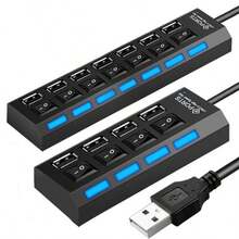 Concentrador Hub De 4 Puertos Usb 2.0 Multi Contacto Adaptador Usb Con Interruptores Individuales Led - Blanco y Negro - Ver 1