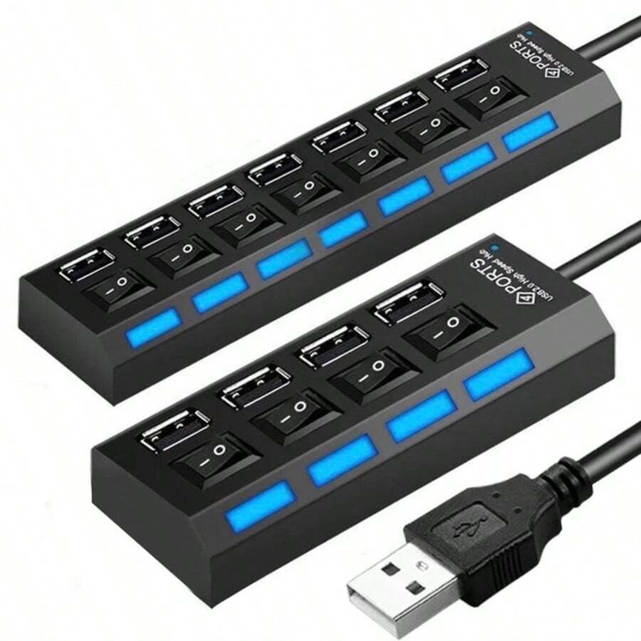Concentrador Hub De 4 Puertos Usb 2.0 Multi Contacto Adaptador Usb Con Interruptores Individuales Led - Blanco y Negro - Ver 1