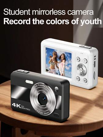 1 Pc Student Mirrorless Digital Camera, CCD Retro Camera, 4K HD Video & 64MP High-Resolution Photography Mini Portable Camera With 16X Powerful Zoom, 2.4" IPS LCD Screen, Built-In LED Flash – Lightweight Compact Digital Camera For Teens, Students To Capture Youth, Travel, Daily Life Moments | Ideal Christmas Gift