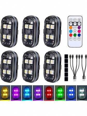 Uppgraderade 4LED-lampor 2/4/6 st trådlösa LED-stroboskoplampor med fjärrkontroll, 8 färger typ-C uppladdningsbara LED-lampor kollisionsvarningslampa för bil motorcykel cykel drönare flygplan
