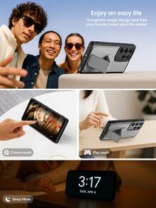 1件 Android 卡槽手機殼，相容 Galaxy S25 Ultra 手機卡槽保護殼，相容 Redmi 14C 支架手機殼，Galaxy A55 信用卡槽手機殼，Conque A1 卡槽防震手機殼 - 灰色 - 查看 4