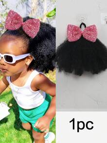 闪亮蝴蝶结发夹，蓬松卷曲的马利辫马尾辫，带松紧带，柔软发丝，适合儿童，1个装 - 黑色 - 查看 13