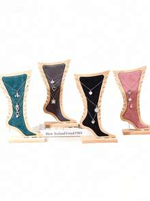 Suporte para colares em formato de pé, feito de bambu e madeira, criativo expositor para joias. - Multicolorido - Ver 3