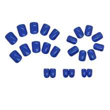 French Short Press On Nails For Women - 4 Box 96 Pcs Christmas Holiday Fake Nails Kit, Square Medium Length False Nails With Designs.Women Cute Pink Colos Nails,Valentine's Day Nails With Jelly Glue And Nail File, Multi Color Easy Wearing Nails For Daily, Work, Party - Xanh 236 - Xem 4