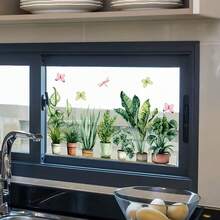 1片绿色植物蝴蝶窗贴，静电吸附塑料贴纸，客厅家居墙面装饰，自然灵感装饰艺术，玻璃窗装饰，家居装饰 - 綠色 - 查看 8