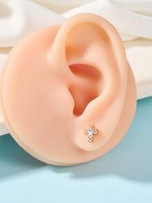 1pc Gold Plated Earring, 20g, Multi-Element Design With Heart, Butterfly, Flower, Star, Cross Shapes, Inlaid Zirconia, Valentine's Day Gift - Gold - View 32