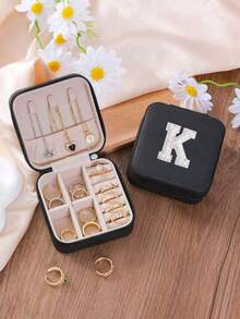 1 cutie de bijuterii cu perle albe, cutie de bijuterii de călătorie, cutie de bijuterii, cutie de machiaj, cutie de depozitare, cadou personalizat - cutie de bijuterii de călătorie roz, cadou de ziua de naștere pentru femei, cadou de Crăciun pentru adolescente, cutie de bijuterii de călătorie cu litere AZ