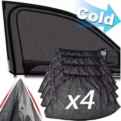Easy Pie Selection 2 Or 4 Pieces Car Window Nets, Universal Mosquito Screens For All Cars - Ventilated Protection For Sunshade, Door And Side Window