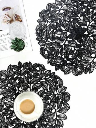 1-12pcs PVC Molded Leaf Design Placemats, Creative Minimalist Tabletop Placemats