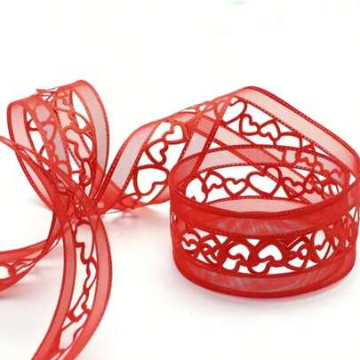 1 Roll 5 Yards Long Romantic Valentine's Day Red Heart Lace Ribbon, Elegant Hollow Design, Suitable For DIY Crafts, Scrapbooking, Valentine's Day Gift Wrapping, Sewing, Wedding And Party Decoration, Craft Ribbon