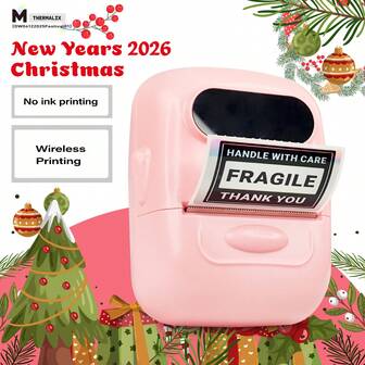 Marklife Makrlife 1台（粉色）P50无线热敏标签打印机，便携式无线家用标签打印机，条形码标签打印机，适用于邮件、服装标签、珠宝、零售、邮寄、家庭和办公室礼品，兼容安卓和iOS系统，附赠1卷40*30mm标签纸，圣诞礼物/新年礼物/2026新年礼物/送给家人的礼物/年末礼物