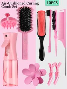 2/3/4/5/6/10 Pcs Hair Brush With Hair Styling Comb Set, The Narrow Side Edge Efficiently Separates And Volumizes Curl Clumps, 9-Row Cushion Nylon Styling Brushes, Blow-Dry Styling, Soft Silicone Scalp Massager Brush