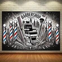 1pc Urban Barber Shop Theme Party Banner - Vintage 1792 Design With Cityscape & Barber Tools, Durable Polyester Indoor/Outdoor Decoration For Home, Garden, Themed Events (Mixed Colors), Barbershop Decor, Garden Event, Classic Barbershop, Longlasting Decor, Decorative Sign, Home Decorators - màu đen - Xem 7