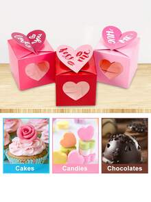 Caja de regalo del Día de San Valentín - Caja de plástico transparente con forma de corazón rojo y rosa, Cajas para mini cupcakes de 3 pulgadas, Contenedores de regalo del Día de San Valentín para dulces, golosinas, manualidades, recuerdos de fiesta y suministros, Cajas de recuerdos de fiesta, Decoración del Día de San Valentín, Fiesta del Día de San Valentín, Feliz Día de San Valentín, Decoraciones del Día de San Valentín - Multicolor - Ver 3