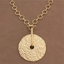 SUPBORA 1pc Fashion Matte Gold/Silver Color Asymmetrical Open Hollow Square Shape Pendant Chunky Chain Statement Necklace Suitable For Women's Daily Wear 18" - Huge Hammered Round - View 2