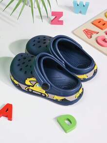 A Pair Of Summer Cartoon And Cute Printed Girls' Hole-Hole Slippers, Outdoor Silent And Anti-Slip, Street Casual Excavator Stickers, Boys' Hole-Hole Slippers, Comfortable And Soft Inside, Holiday Gifts - Navy Blue - View 5