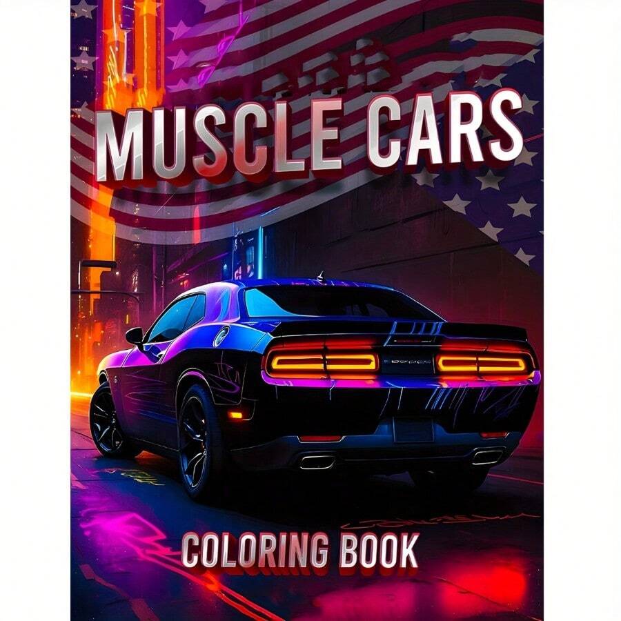 1本肌肉车成人涂色书，24页，水彩纸 - 独特的封面设计，助您放松身心。完美礼物之选：情人节、圣诞节、万圣节、新年、生日派对、创意消遣、艺术爱好、精美插图、手绘作品、光滑质感、高品质纸张、肌肉车艺术、成人涂色书、汽车爱好者、创意人士的理想之选。