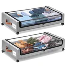 QY- 2Pcs Zapatera Bajo Cama con Ruedas Organizador de Almacenamiento para Cama Organizador de Almacenamiento de Gran Capacidad para Ropa Mantas Juguetes Zapatos y Libros Gris -3955 - Gris - Ver 1