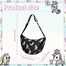 Official Tokidoki Unicorno Hobo Bag, Cartoon Nylon Crossbody Bag Casual Shoulder Bag For Women Geometric Print Wallet Purse - 黑色 - 查看 2
