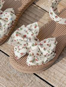 1 Pair Girls' Bow Decor, Floral Chiffon Elastic Band Design Sandals, Soft & Comfortable, Suitable For Mother-Daughter Matching, Lightweight Bohemian Style, Fit For 3-15 Years Old, Summer Party, Beach - Green - View 6