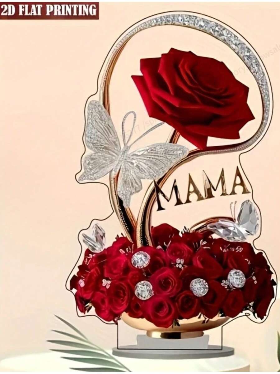 Bohemian Style Acrylic Preserved Rose Desktop Decor, 2D Printed, Romantic Theme, Multipurpose, No Electricity Needed, Ideal Birthday Or Anniversary Gift For Wife, Mother, Girlfriend - Multicolor - View 1