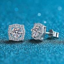 1 Pair 925 Sterling Silver 1 Carat Moissanite 4-Prong Stud Earrings For Women, Daily Wear, Comes With GRA Certificate And Gift Box - A Pair - View 3