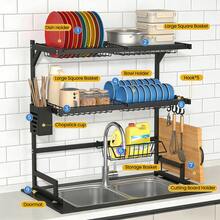 Dish Rack Above Sink - Three-Tier Large Capacity Drain Rack With Knife And Utensil Storage Compartments, Kitchen Organisation Essential, Ideal Gift For The Home Dimensions: Length 25.67in X Width 12.36in X Height 29.69in Colour: Black - 黑色三層 - 查看 5