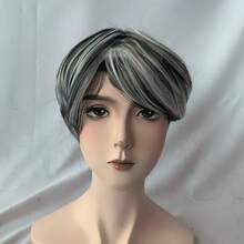 Fluffy Korean Gradient Short Straight Hair With Side Bangs Men's Short Wig, Synthetic Full Head With Clip-On Net Cap, Suitable For Party And Everyday Wear, Wig Hat - Multicolor - View 7