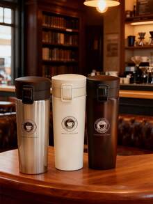 1pc Efficient Auto-Seal Insulated Coffee Tumbler With Bounce-Back Lid, Double-Wall Vacuum Sealed, Leak-Proof, Minimalist Design, Portable For Business & Multi-Scenarios - Multicolor - View 3