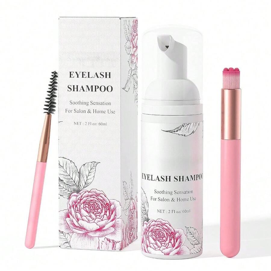 Eyelash Cleanser, Shampoo Foam & Brushes Eyelid Cleanser For Makeup Remover Paraben & Sulfate Free For Salon And Home Use(60ml, 2 Fl Oz) - Màu Hồng baby - Xem 1