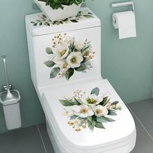 Luxury White Floral Toilet Decal, Refreshing Bathroom Atmosphere, Self-Adhesive Waterproof Renovation Sticker - Multicolor - View 3