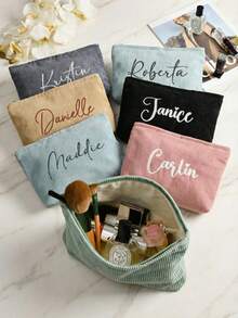 Trousse de toilette en velours côtelé brodée, pochette de maquillage personnalisée, trousse de toilette brodée, cadeau de Noël, cadeau de demoiselle d'honneur, cadeau pour elle, organisateur de voyage, cadeau pour la fête des mères, esthétique - Multicolore - Voir 2