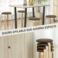 Juego de 4 Taburetes Redondos de Madera Apilables con Asiento Acolchado para Cocina Comedor Dormitorio Marrón - por defecto - Ver 5