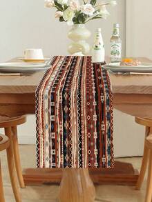 1 szt. bieżnik na stół z geometrycznym wzorem, 4 szt. podkładek z geometrycznym nadrukiem, odpowiednie na święta, imprezy, urodziny, kolacje, wystrój stołu w kuchni i jadalni, całoroczny wystrój domu i salonu - Wielokolorowe - Zobacz 14