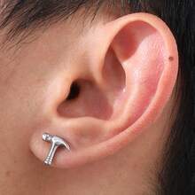Pendientes de martillo de acero inoxidable para hombres, joyería de color acero - soltero - Ver 3