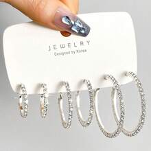 6入組閃亮水晶環耳環 - 銀色 - 查看 7