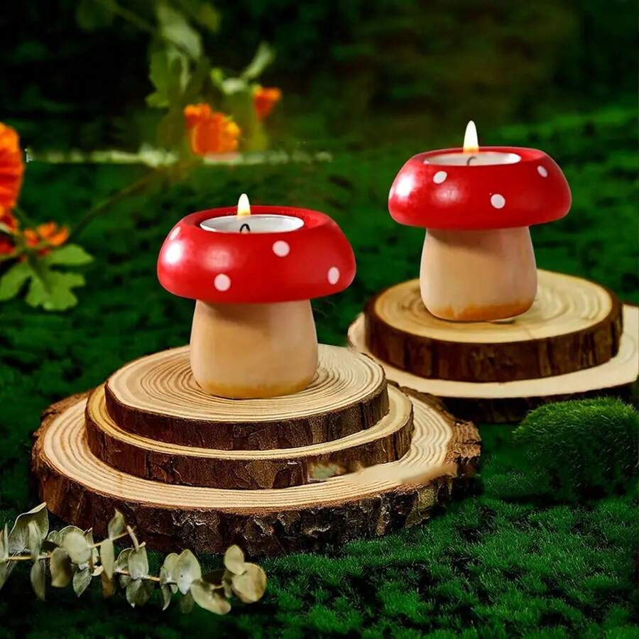 1pc Cute Mushroom Resin Candle Holder, Desktop Decor, Candle Craft, Home Decor, Mushroom Candle Sculpture, Gift, Birthday Gift, Graduation Gift, Christmas Gift. Suitable For Tea Light, Small Candles, Farmhouse Style Home Decor, Ramadan Gift, Valentine's Day Gift. - Multicolor - View 1