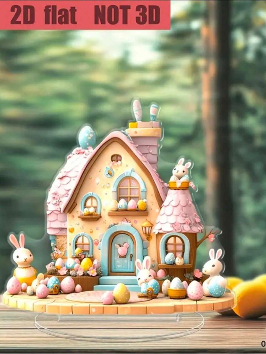 Charming Easter Bunny House Acrylic 2D Flat Decorative Sign & Plaque House-Style Design With Bunny Theme, Desktop-Mounted, Multi-Purpose, No Electricity Required. Suitable For Home, Living Room And Holiday Decoration, An Ideal Gift For Women.