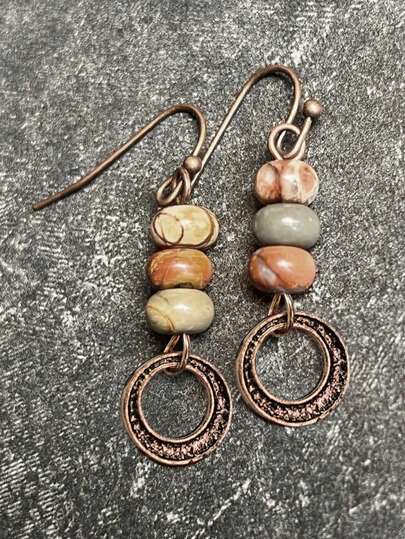 2 piezas Pendientes de estilo bohemio multicolor con cuentas de madera geométricas hechas a mano en estilo vintage para mujer, fiesta