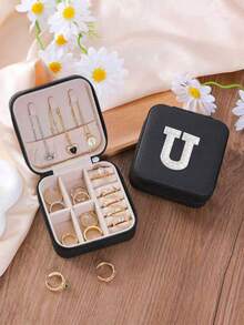 1 cutie de bijuterii cu perle albe, cutie de bijuterii de călătorie, cutie de bijuterii, cutie de machiaj, cutie de depozitare, cadou personalizat - cutie de bijuterii de călătorie roz, cadou de ziua de naștere pentru femei, cadou de Crăciun pentru adolescente, cutie de bijuterii de călătorie cu litere AZ