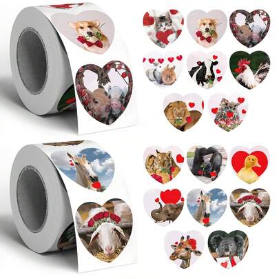 500pcs Animal Love Expression Graffiti Stickers, 1 Inch Heart Shaped, 16 Patterns Including Red Hearts, Roses, Animals, Suitable For Daily Use, Festivals, Parties, Wedding Decorations, Envelopes, Gifts, Teacher Rewards, PVC Stickers Scrapbook Supplies Scrapbooking