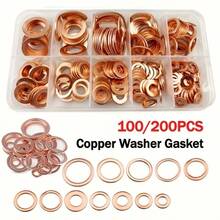 200pcs Copper Seals Kit - Includes Flat Washer, Nuts, And Bolts - Complete Set In A Sturdy Box For Various Applications