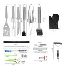 BLUEDREAMER BBQ Tools Set 34 Kit de Accesorios para ParrillaJuego de Barbacoa Utensilios y Cubiertos para Parrilla Asador Carne Asada Acero Inoxidable con Familiares al Aire Libre Picnic de Camping - Blanco - Ver 2