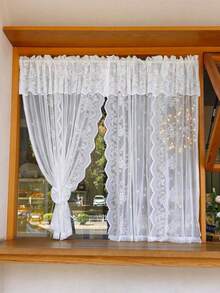 ستارة قصيرة من الدانتيل الأبيض بشكل وردة، ستارة شفافة مصنوعة من ألياف البوليستر، مناسبة للغرفة والمعيشة والمطبخ والمكتب والمقهى وديكور المنزل، بطراز رومانسي عتيق