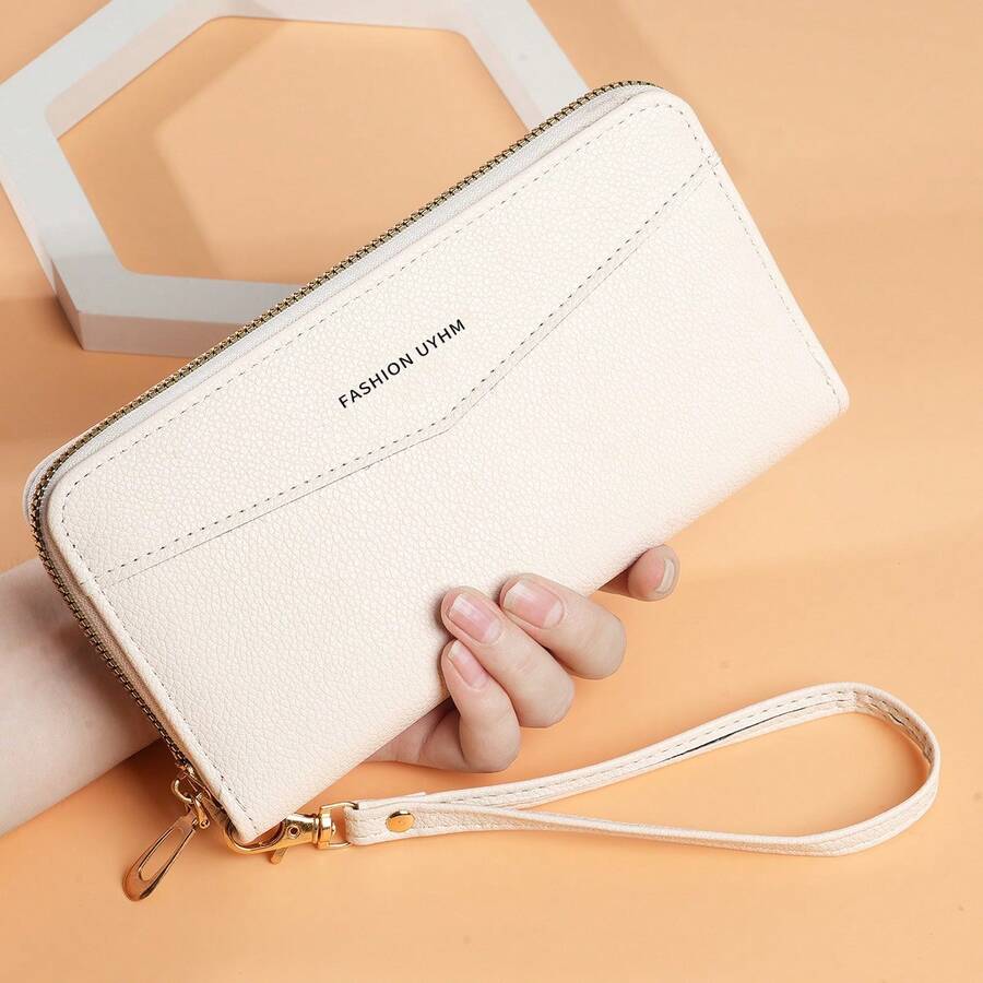 Cartera femenina de gran capacidad, cartera con cremallera para teléfono, tarjetero, clutch, monedero - Morado - Ver 1