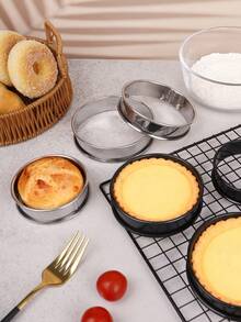 1个/3个/4个双层加厚不锈钢慕斯模具，圆形，底部可拆卸，8厘米+9.5厘米+10厘米三种尺寸，银色和黑色两种颜色，专业烘焙工具，适用于制作芝士蛋糕、水果挞、慕斯、玛芬蛋糕、饼干、派等。 - 彩色 - 查看 8