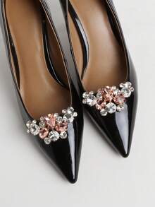 2pcs Champagne Rhinestone Bow Metal Shoe Clips, Shiny 3D Geometric Design, Fashionable DIY Detachable Shoe Decoration, Suitable For Elegant Sexy Women's High Heels, Sneakers, Bags, Clothing Accessories - Champagne - View 3