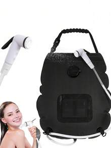 1个黑色户外露营男女通用淋浴包，便携式淋浴包，海滩旅行露营必备，升级版淋浴喷头，防水防紫外线，材质优良，方便携带